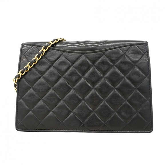 CHANEL Black Lambskin Leather Shoulder Bag